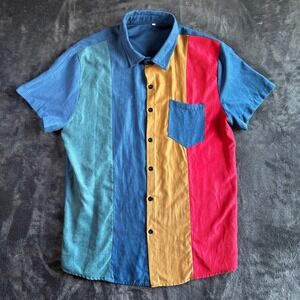 Mens Color Block Short Sleeve Button Up Shirt Party‎ Casual Top